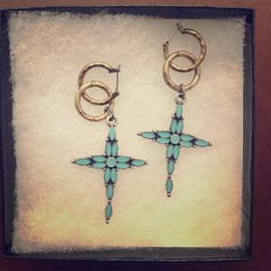Turquoise and antique gold tone dangle earrings
